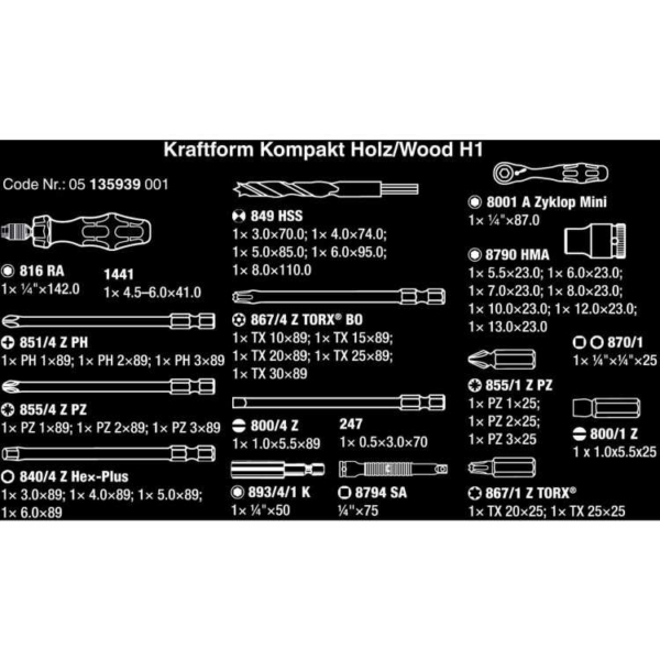 Wera Kraftform Kompakt H 1 Hout, 41-delig gereedschapsset