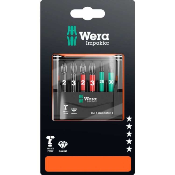 Wera Bit-Check 6 Impaktor 1 SB, 1/4", 6-delig bitset