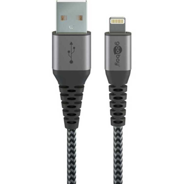 goobay Lightning naar USB-A textielkabel met metalen aansluitingen
