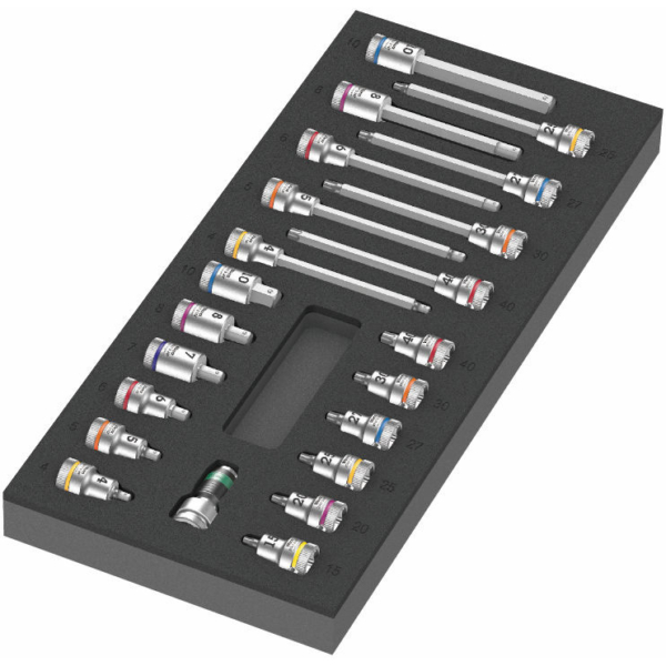 Wera 9723 Schuimrubberen inzetstuk met Zyklop B 3/8" bitdoppen Set 1, 22-delig gereedschapsset