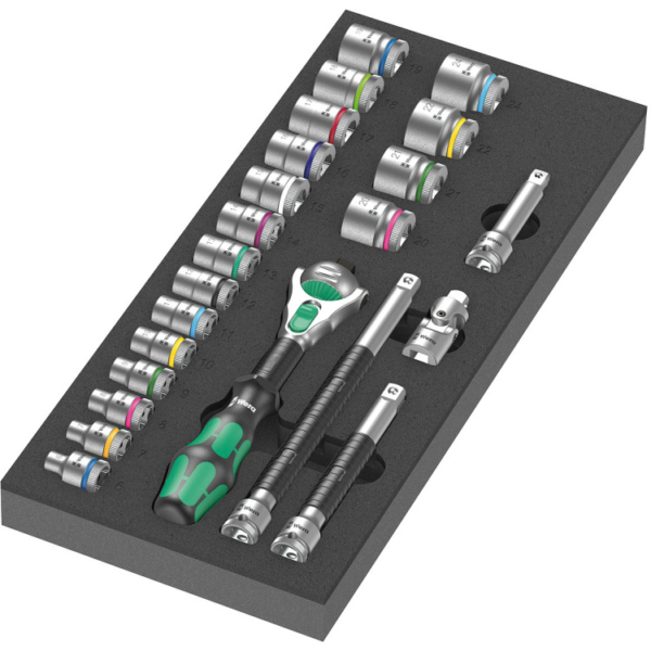 Wera 9721 Schuimrubberen inzetstuk met 8000 B Zyklop ratel 3/8" Set 1, 23-delig gereedschapsset