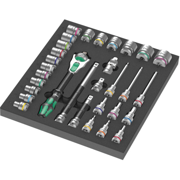 Wera 9722 Schuimrubberen inzetstuk met 8000 C Zyclop ratel 1/2" Set 1, 31-delig gereedschapsset