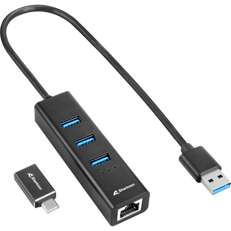Sharkoon 3-Port USB 3.2 Gen 1 Aluminium + Gigabit LAN dockingstation