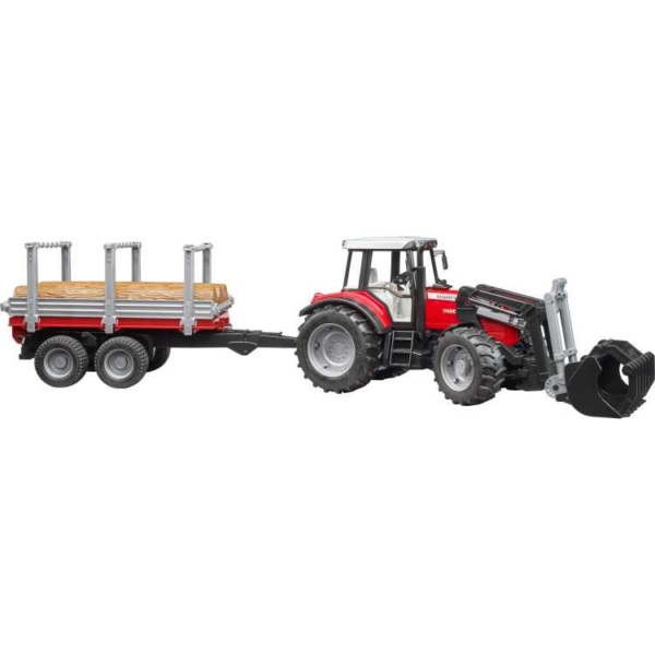 bruder Massey Ferguson 7480 met voorlader en houttrailer modelvoertuig