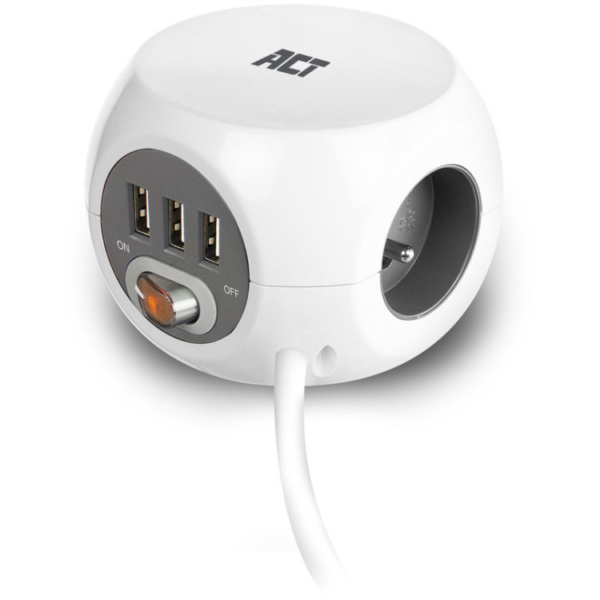 ACT Connectivity Stekkerdoos cube met 3 stopcontacten, USB-A-poorten, 1,5m (België)