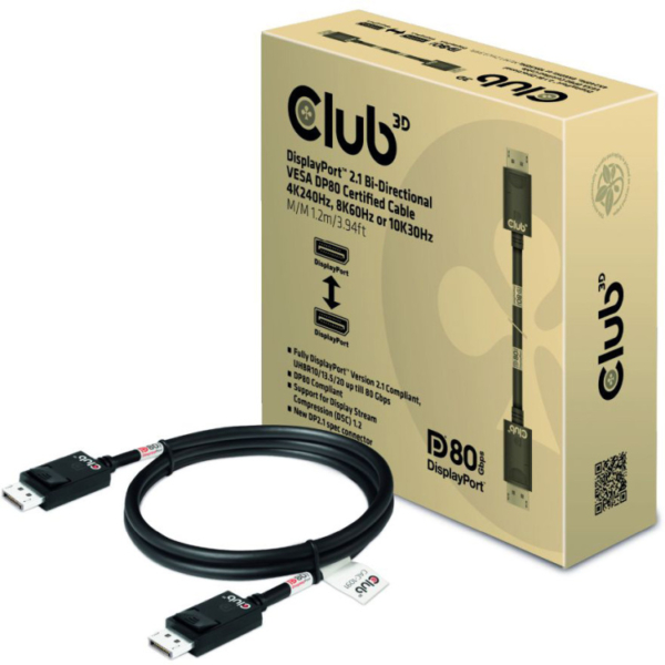 Club 3D DisplayPort 2.1 Bi-Directional VESA DP80 Certified Kabel 4K 240 Hz