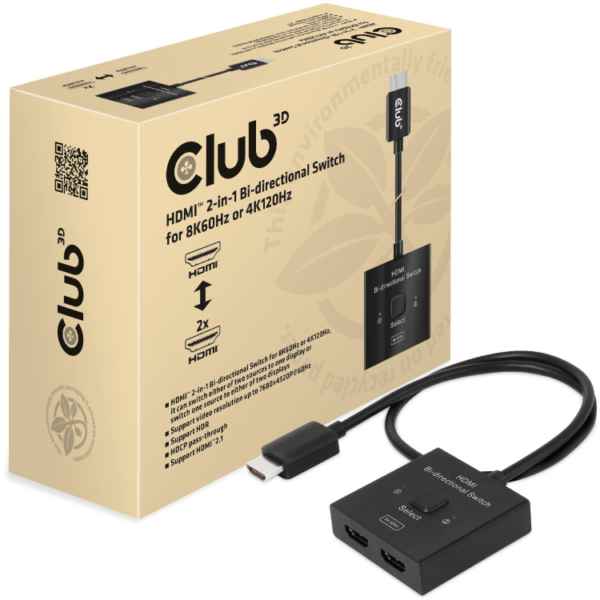 Club 3D HDMI switch 2-in-1 bi-directional for 8K60Hz or 4K120Hz