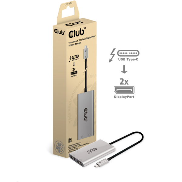 Club 3D Thunderbolt 3 naar Dual DisplayPort displayport splitter