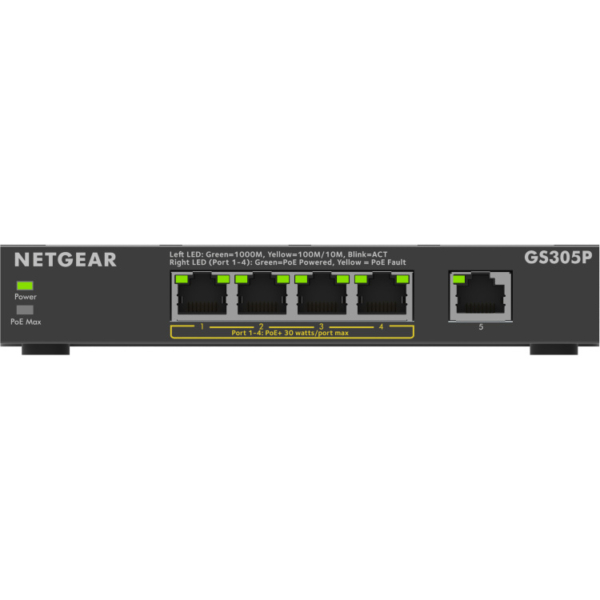 Netgear 5-Port PoE+ Gigabit Ethernet SOHO Unmanaged Switch (GS305P)