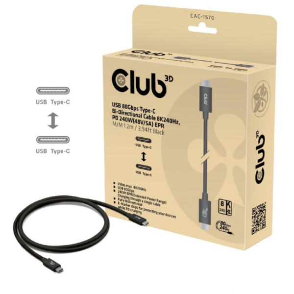Club 3D USB-C 80Gbps Certified 240W 8k 240Hz kabel