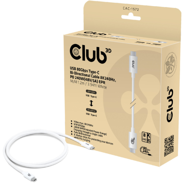 Club 3D USB-C 80Gbps Certified 240W 8k 240Hz kabel