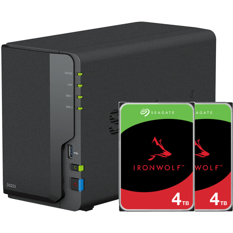 Synology DiskStation DS223 incl. 2x Seagate IronWolf 4 TB harde schijf nas