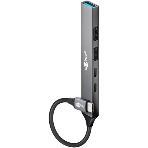 goobay Slanke USB-hub met 5 poorten, USB-C naar USB-C/USB-A, 5 Gbit/s