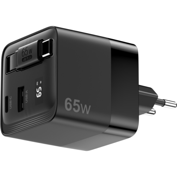 Sitecom 65W GaN Power Delivery wandoplader met uittrekbare kabel