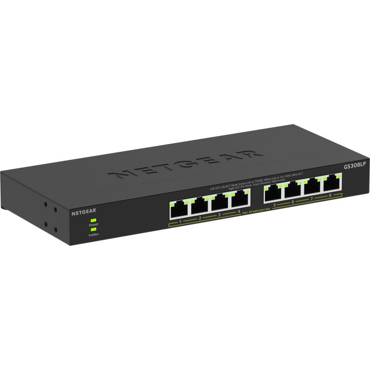 Netgear 8-poorts Gigabit Ethernet unmanaged PoE+ Essentials switch (GS308LP)