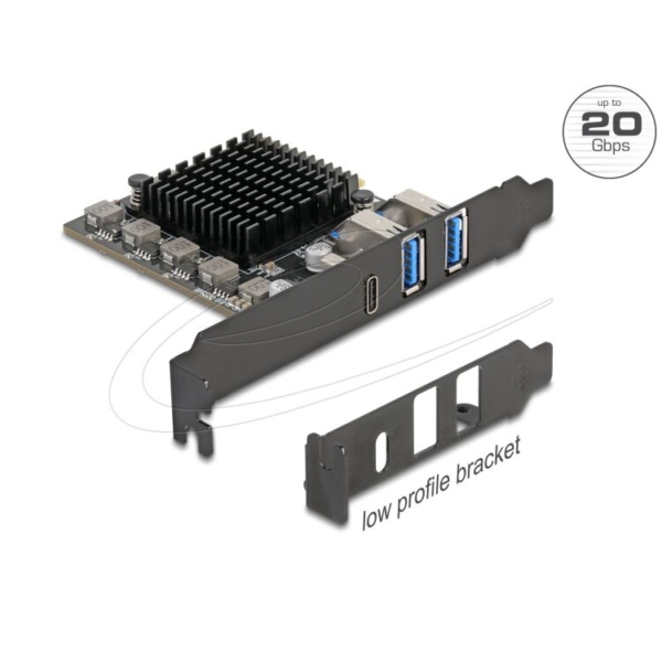 DeLOCK PCI Express x4 Card to 1 x USB Type-C 20 Gbps + 2 x Type-A 10 Gbps - Low Profile Form Factor usb-controller