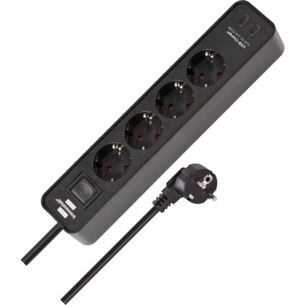 Brennenstuhl Ecolor 4-voudige stekkerdoos met 2 USB-laadaansluitingen