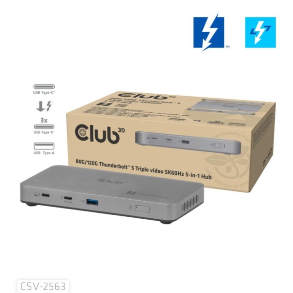 Club 3D 5-1 Thunderbolt 5 Hub Triple video dockingstation