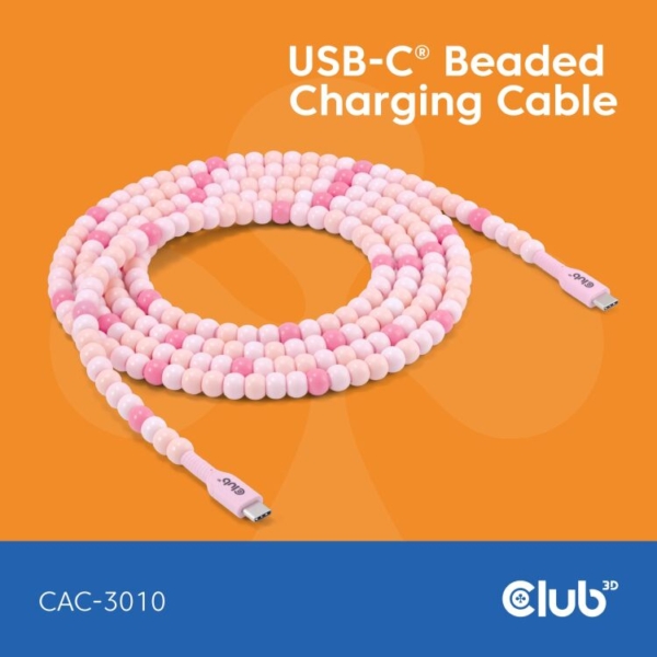 Club 3D USB-C Beaded Cable Pink, 2 meter kabel
