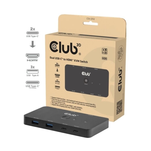 Club 3D CSV-2512 KVM Switch Dual USB-C naar HDMI kvm-switch