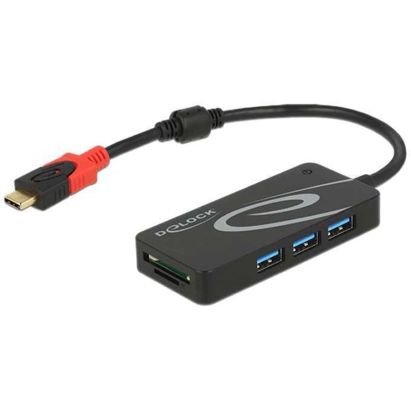 DeLOCK Externe USB 3.1 Gen 1 Hub USB Type-C > 3x USB Type-A + 2 Slot SD kaartlezer usb-hub