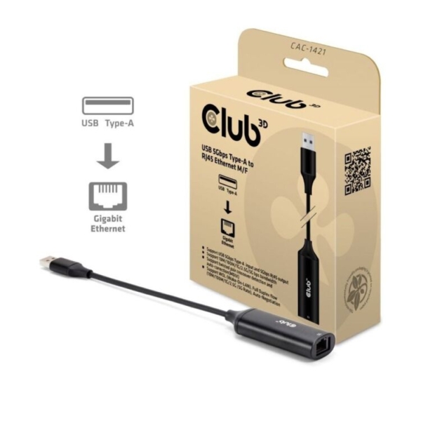 Club 3D USB-A naar RJ45 Ethernet 5Gbps adapter