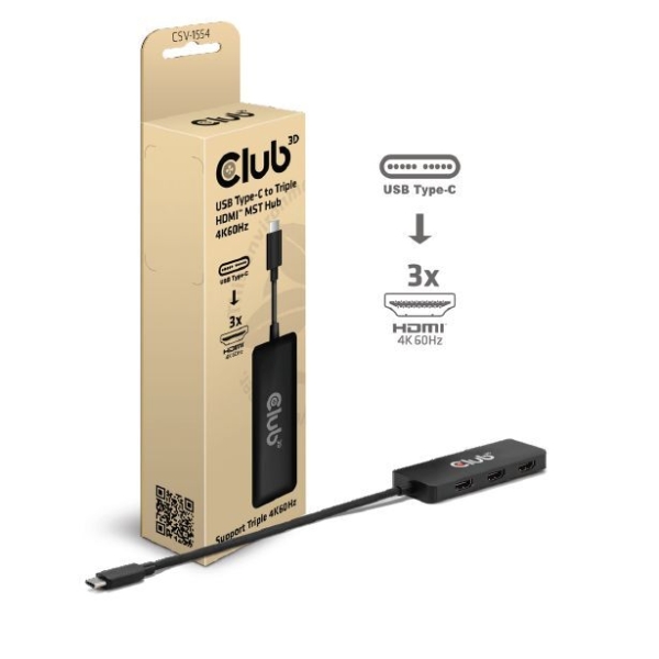 Club 3D USB-C naar Triple HDMI MST Hub 4K60Hz adapter