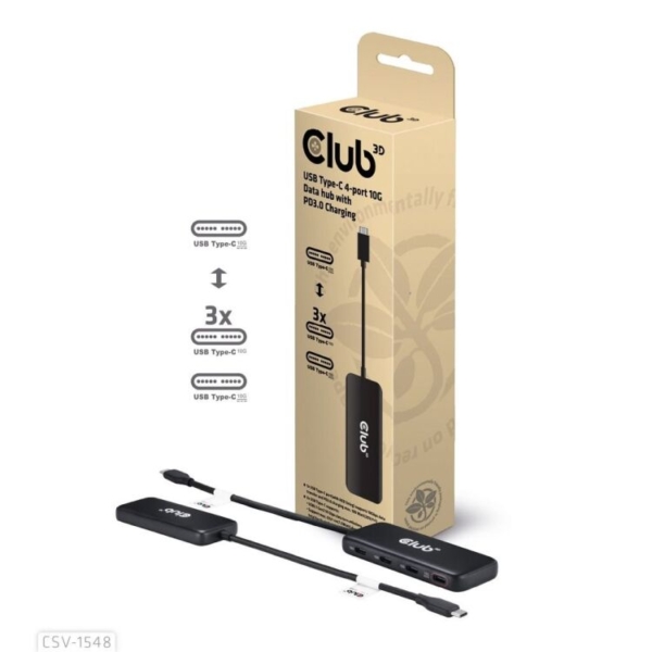 Club 3D USB-C 4-poorts 10G-datahub met PD3.0 usb-hub