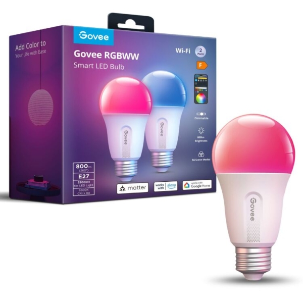 Govee RGBWW Smart LED Bulb E27 (800lm) (2-pack) ledlamp