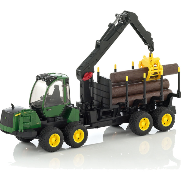 bruder John Deere 1210E Forwarder met vier boomstammen en grijper modelvoertuig