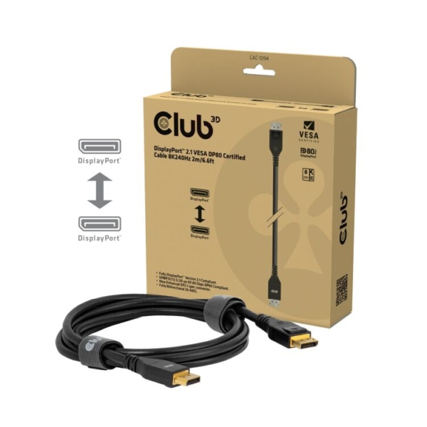 Club 3D DisplayPort 2.1 VESA DP80 Certified kabel 8K240Hz 2m