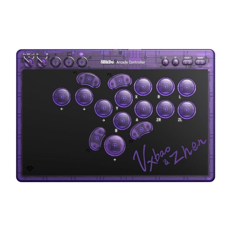 8BitDo Arcade Controller - Transparent Purple Signature Edition gamepad